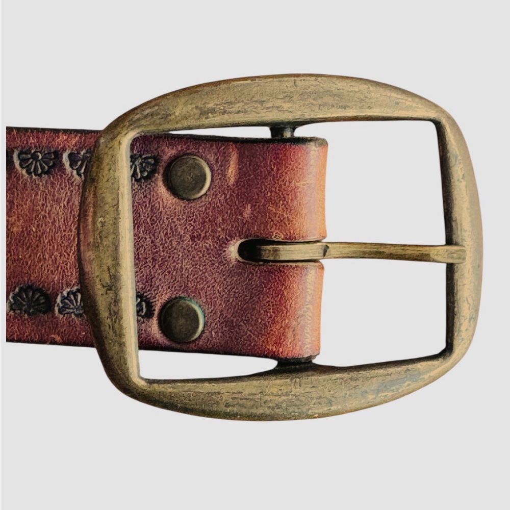 Vintage 90s Tooled Leather Belt Size 32 Western Boho - Picture 4 of 16
